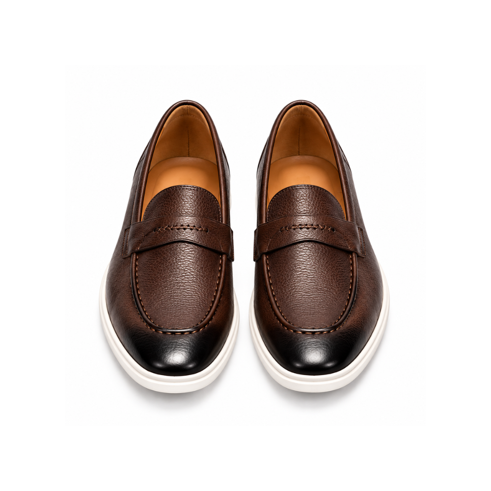 Premium Brown Textured Leather Penny Loafers