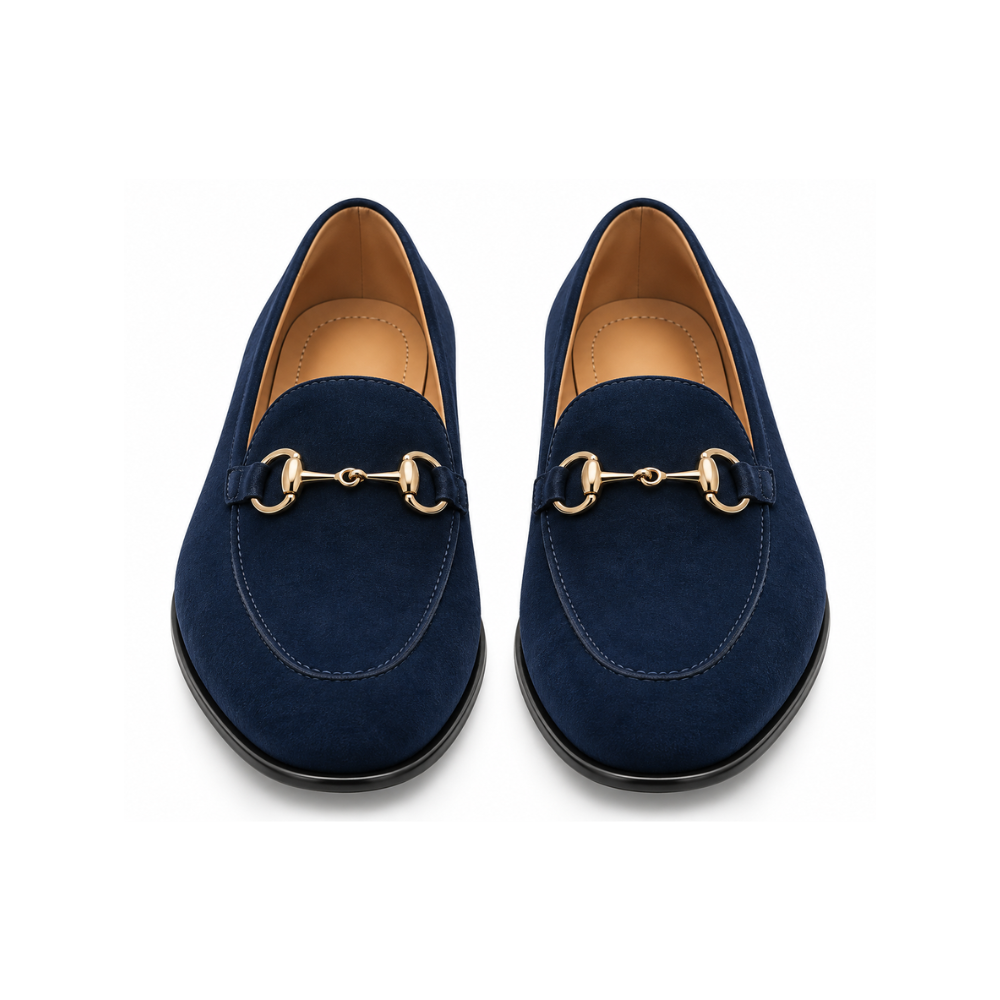 Premium Navy Blue Suede Horsebit Loafers