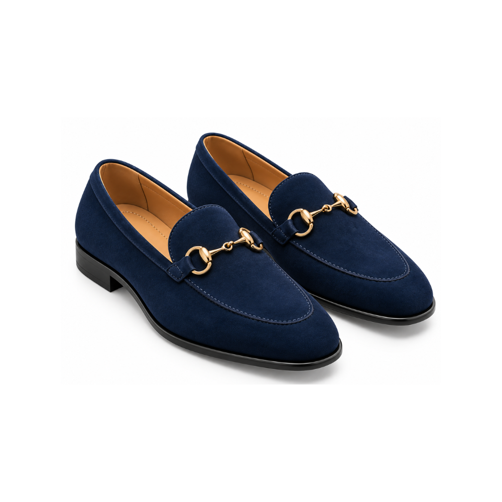Premium Navy Blue Suede Horsebit Loafers