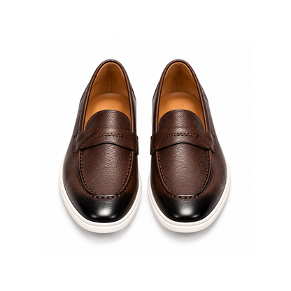 Premium Brown Textured Leather Penny Loafers