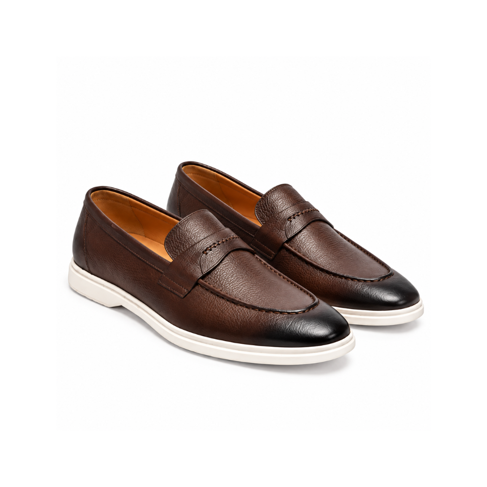 Premium Brown Textured Leather Penny Loafers