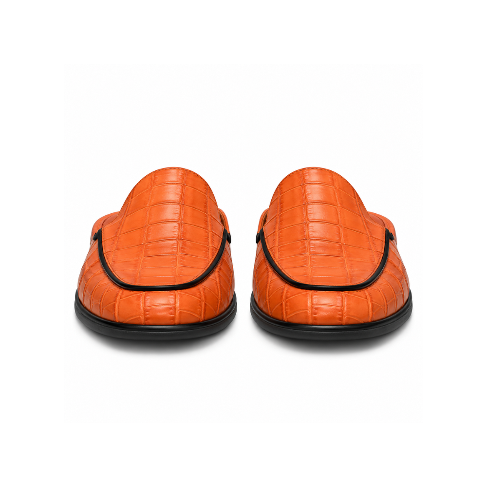 Premium Orange Croc-Embossed Backless Loafers