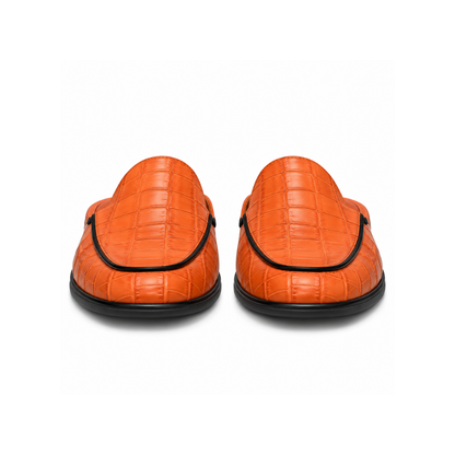 Premium Orange Croc-Embossed Backless Loafers
