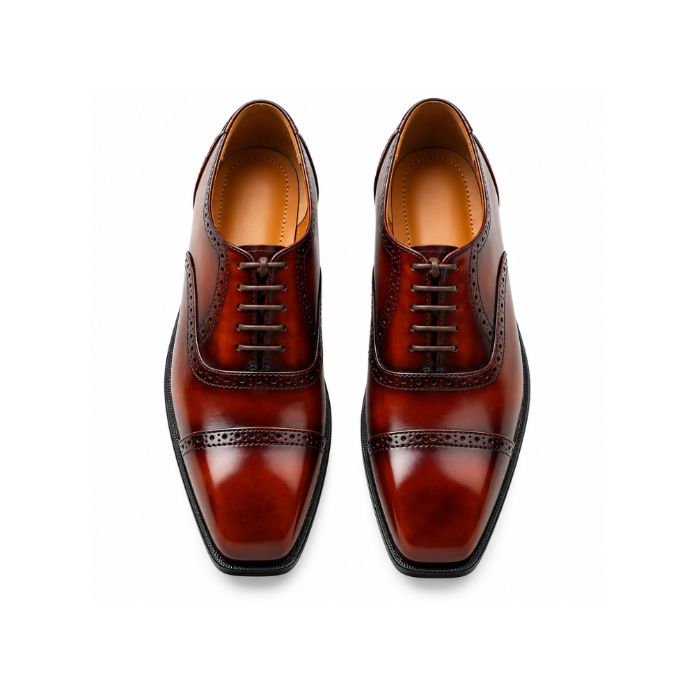 Premium Cognac Brown Leather Brogue Oxford Shoes