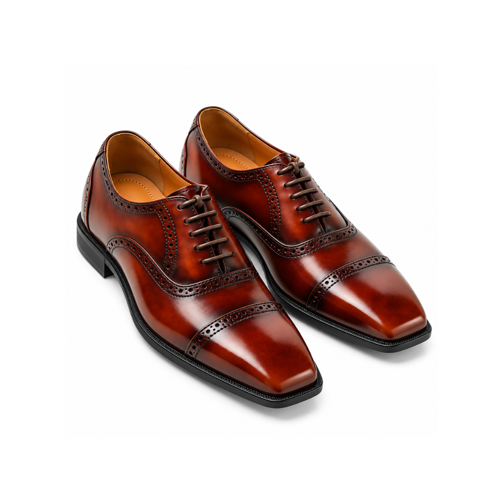 Premium Cognac Brown Leather Brogue Oxford Shoes