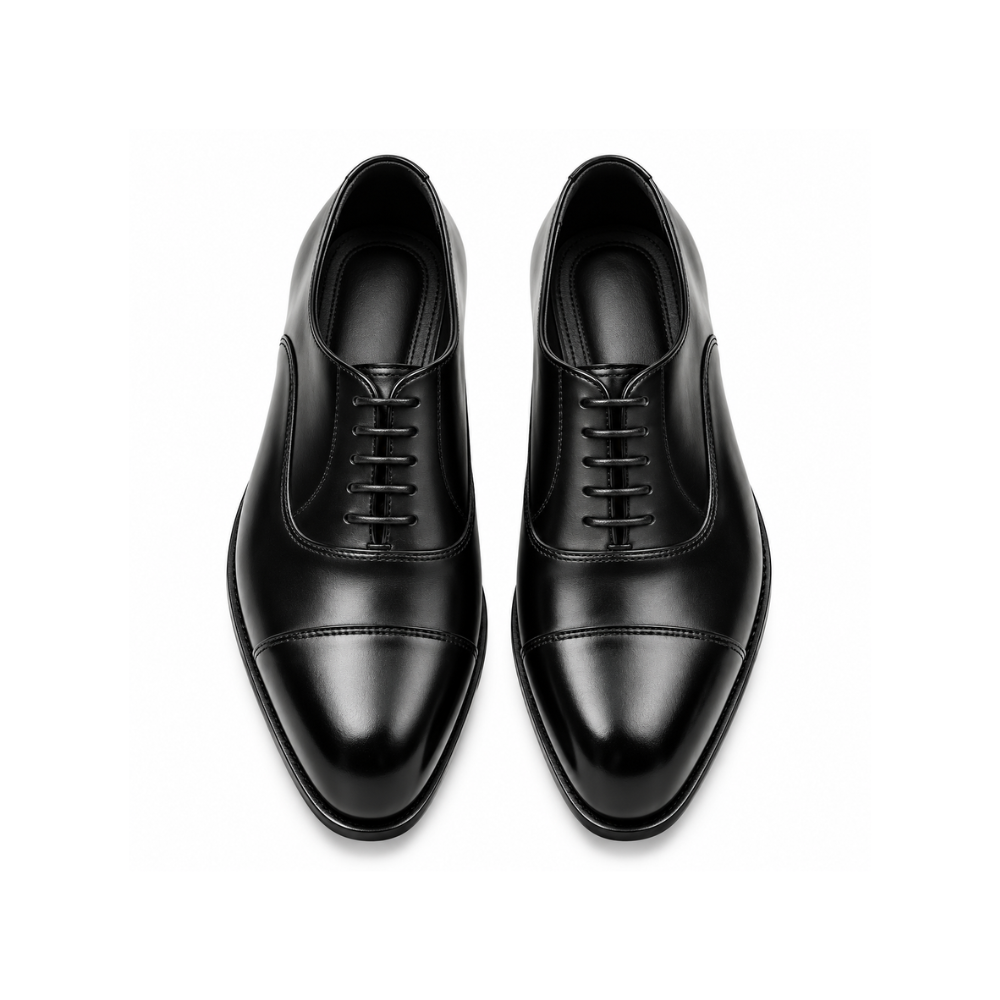 Premium Black Leather Cap-Toe Oxford Shoes