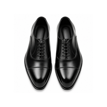 Premium Black Leather Cap-Toe Oxford Shoes