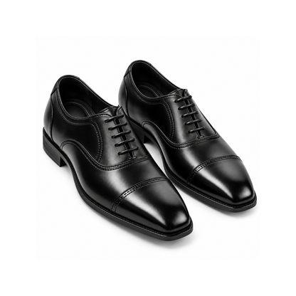 Premium Black Leather Cap-Toe Oxford Shoes