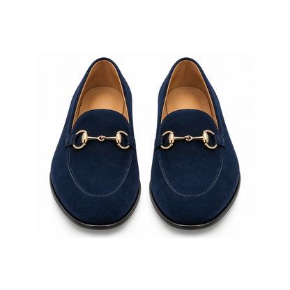 Premium Navy Blue Suede Horsebit Loafers