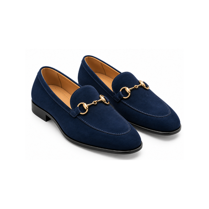 Premium Navy Blue Suede Horsebit Loafers