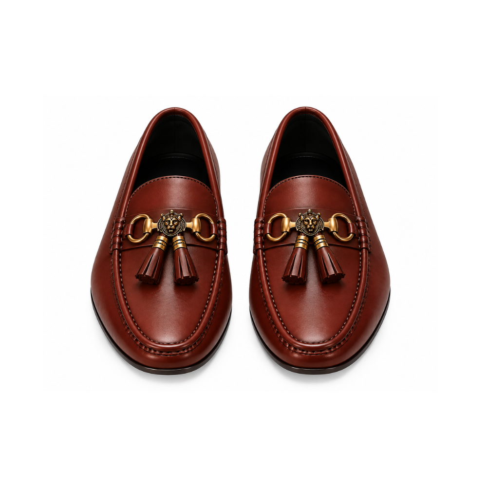 Premium Burgundy Leather Tassel Loafers with Gold-Tone Detailing