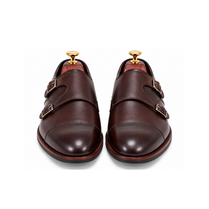 Premium Dark Brown Leather Double Monk Strap Dress Shoes